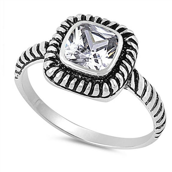 CHOOSE YOUR COLOR White CZ Square Set Rope Knot Twist Ring .925 Sterling Silver Band Female Size 6