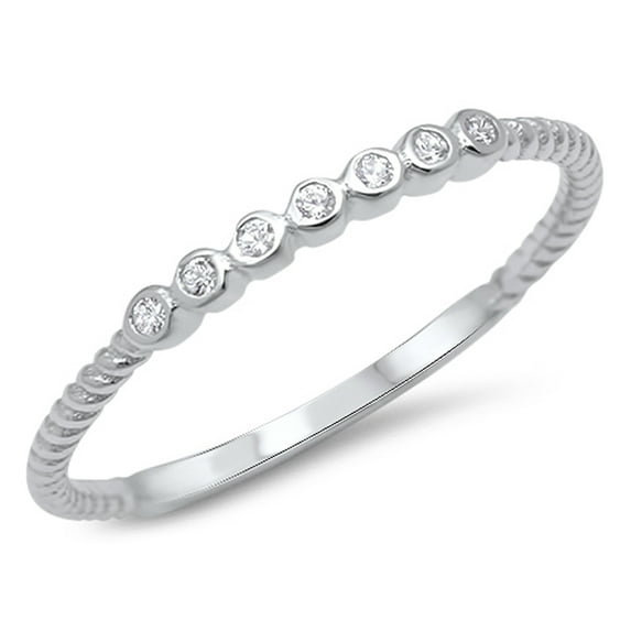 CHOOSE YOUR COLOR White CZ Stackable Wedding Ring .925 Sterling Silver Thin Band Female Size 4