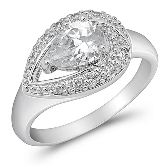 CHOOSE YOUR COLOR White CZ Teardrop Loop Wedding Halo Ring 925 Sterling Silver Band Female Size 9