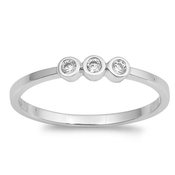 CHOOSE YOUR COLOR White CZ Triple Anniversary Accent Stackable Sterling Silver Ring Female Size 12