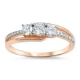 thumbnail image 1 of CHOOSE YOUR COLOR White CZ Wedding Ring .925 Sterling Silver Rose Gold-Tone Band Female Size 10, 1 of 4