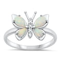 thumbnail image 1 of CHOOSE YOUR COLOR White CZ White Simulated Opal Butterfly Ring .925 Sterling Silver Band Female Size 6, 1 of 4
