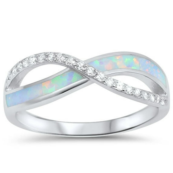 CHOOSE YOUR COLOR White CZ White Simulated Opal Infinity Ring .925 Sterling Silver Band Female Size 12