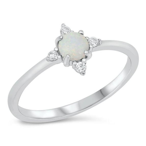 CHOOSE YOUR COLOR White CZ White Simulated Opal Lucky Star Ring .925 Sterling Silver Band Female Size 10