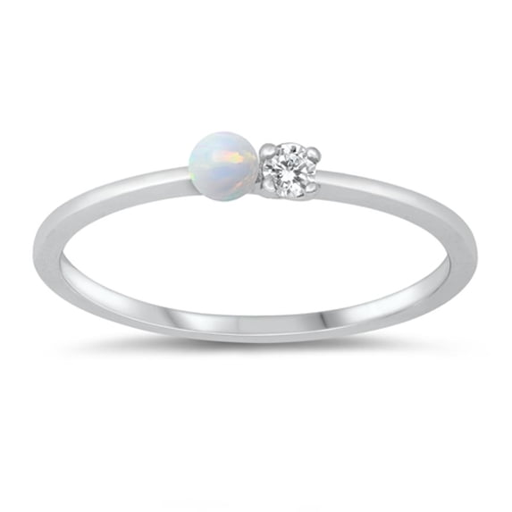 CHOOSE YOUR COLOR White CZ White Simulated Opal Minimalist Promise Ring .925 Sterling Silver Band Female Size 5