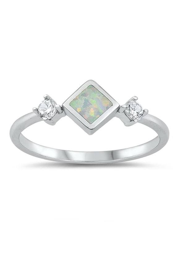 CHOOSE YOUR COLOR White CZ White Simulated Opal Ring .925 Sterling Silver Band Female Size 6
