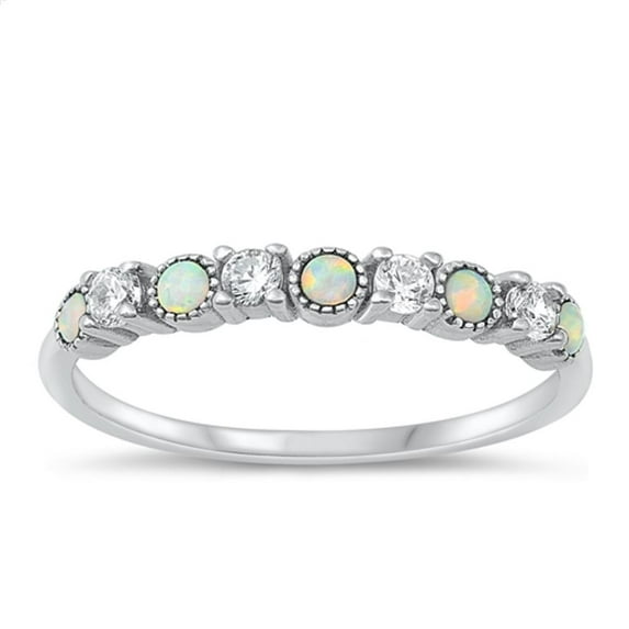CHOOSE YOUR COLOR White CZ White Simulated Opal Ring .925 Sterling Silver Band Female Size 7