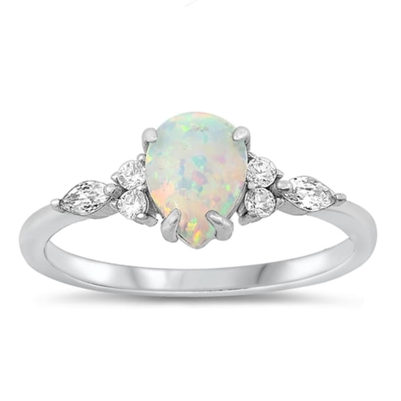 CHOOSE YOUR COLOR White CZ White Simulated Opal Ring .925 Sterling Silver Band Female Size 8