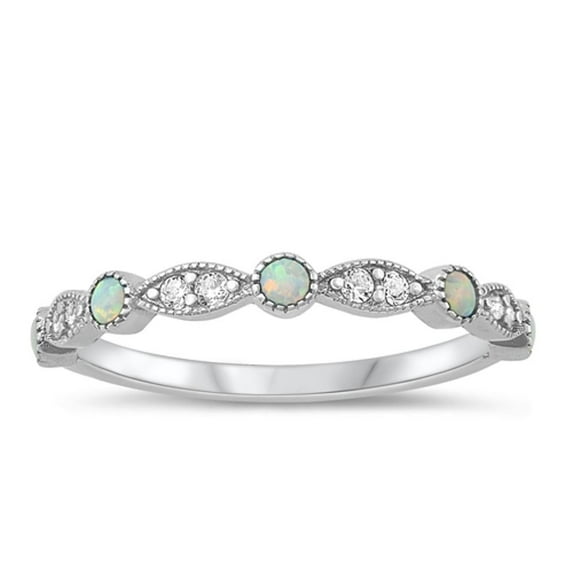 CHOOSE YOUR COLOR White CZ White Simulated Opal Ring .925 Sterling Silver Band Female Size 9
