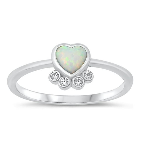 CHOOSE YOUR COLOR White CZ White Simulated Opal Ring 925 Sterling Silver Heart Band Female Size 6