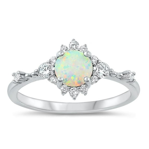 CHOOSE YOUR COLOR White CZ White Simulated Opal Wholesale Ring .925 Sterling Silver Band Female Size 7