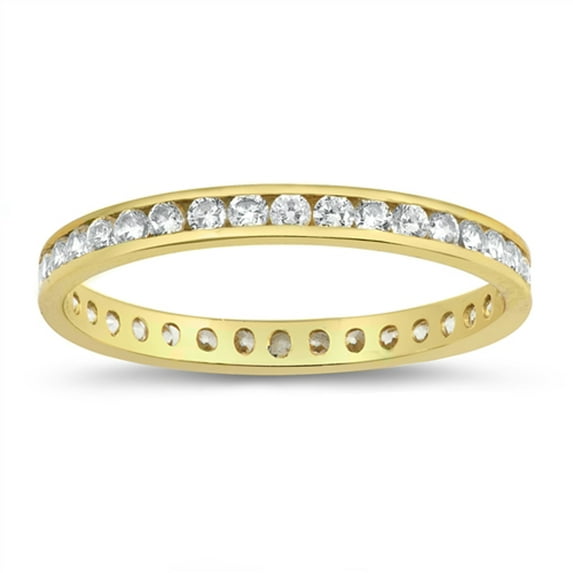 CHOOSE YOUR COLOR White CZ Yellow Gold-Tone Eternity Ring .925 Sterling Silver Band Female Size 9