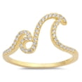 thumbnail image 1 of CHOOSE YOUR COLOR White CZ Yellow Gold-Tone Ocean Wave Ring .925 Sterling Silver Band Female Size 9, 1 of 4