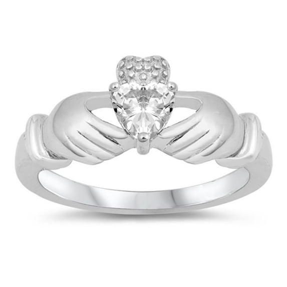 CHOOSE YOUR COLOR White Cubic Zirconia Claddagh Ring .925 Sterling Silver Band Jewelry Female Size 5