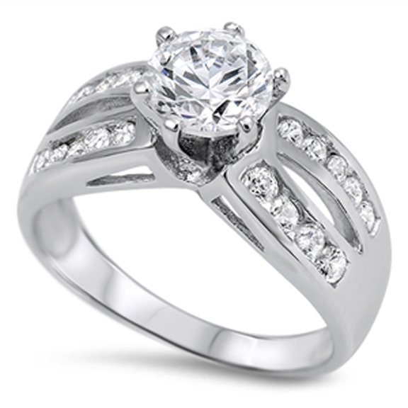 CHOOSE YOUR COLOR White Cubic Zirconia Solitaire Bridal Ring .925 Sterling Silver Band Female Size 5