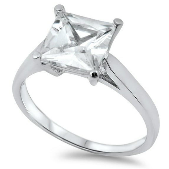 CHOOSE YOUR COLOR White Cubic Zirconia Solitaire Square Ring .925 Sterling Silver Band Female Size 9