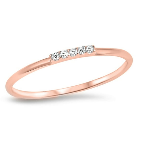 CHOOSE YOUR COLOR White Minimalist Rose Gold-Tone Accent Dainty Sterling Silver Ring CZ Female Size 12