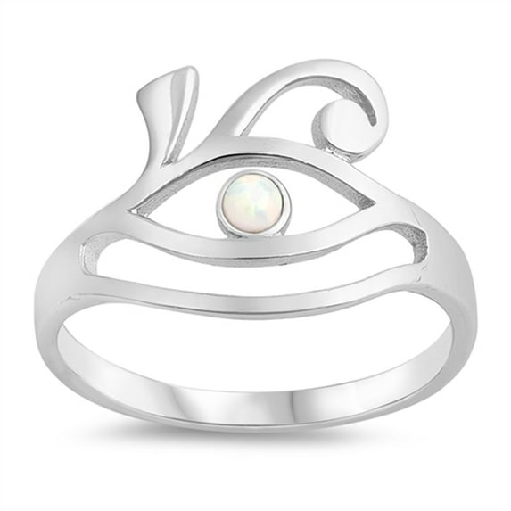 CHOOSE YOUR COLOR White Simulated Opal All Seeing Eye Ring 925 Sterling Silver Evil Wave Band CZ Female Size 6