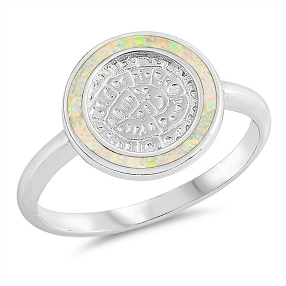 CHOOSE YOUR COLOR White Simulated Opal Ancient Symbols Halo Ring .925 Sterling Silver Band CZ Female Size 8