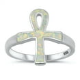 thumbnail image 1 of CHOOSE YOUR COLOR White Simulated Opal Ankh Wide Large Ring .925 Sterling Silver Band CZ Female Size 4, 1 of 4