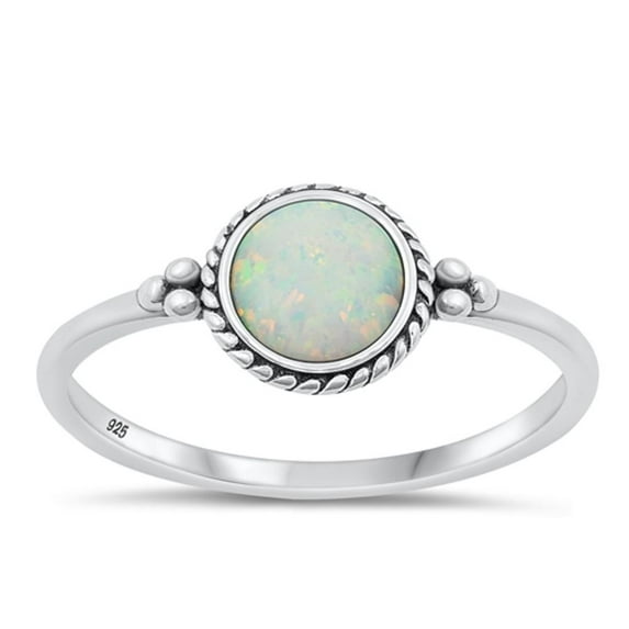 CHOOSE YOUR COLOR White Simulated Opal Bali Ring .925 Chic Sterling Silver Band CZ Female Size 10
