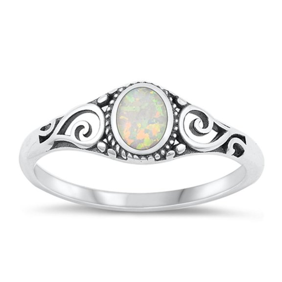 CHOOSE YOUR COLOR White Simulated Opal Bali Ring .925 Chic Sterling Silver Band CZ Female Size 10