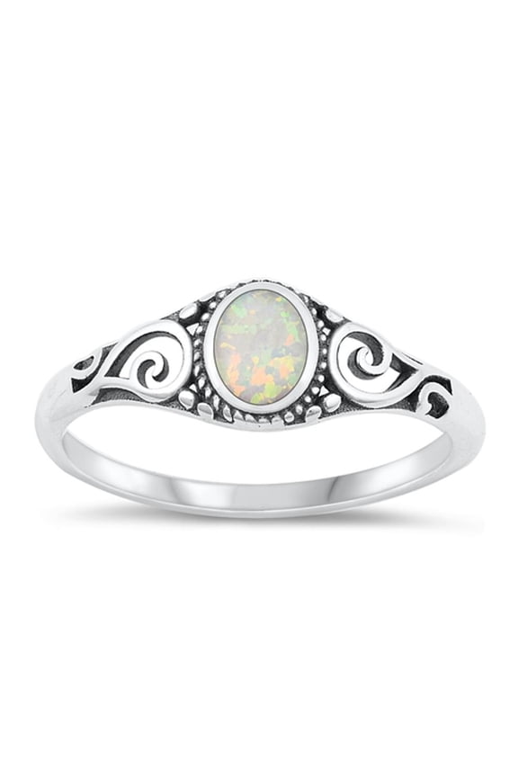 CHOOSE YOUR COLOR White Simulated Opal Bali Ring .925 Chic Sterling Silver Band CZ Female Size 5