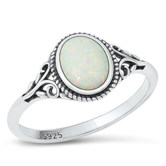 CHOOSE YOUR COLOR White Simulated Opal Bali Ring .925 Sterling Silver Band CZ Female Size 9