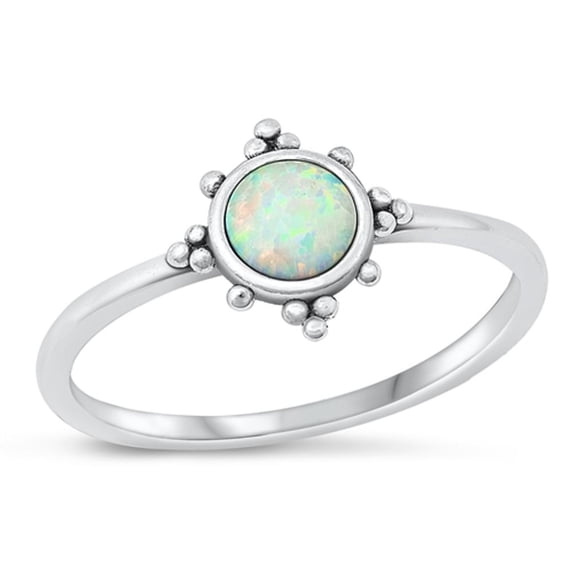CHOOSE YOUR COLOR White Simulated Opal Bali Sun Ring .925 Sterling Silver Band CZ Female Size 10