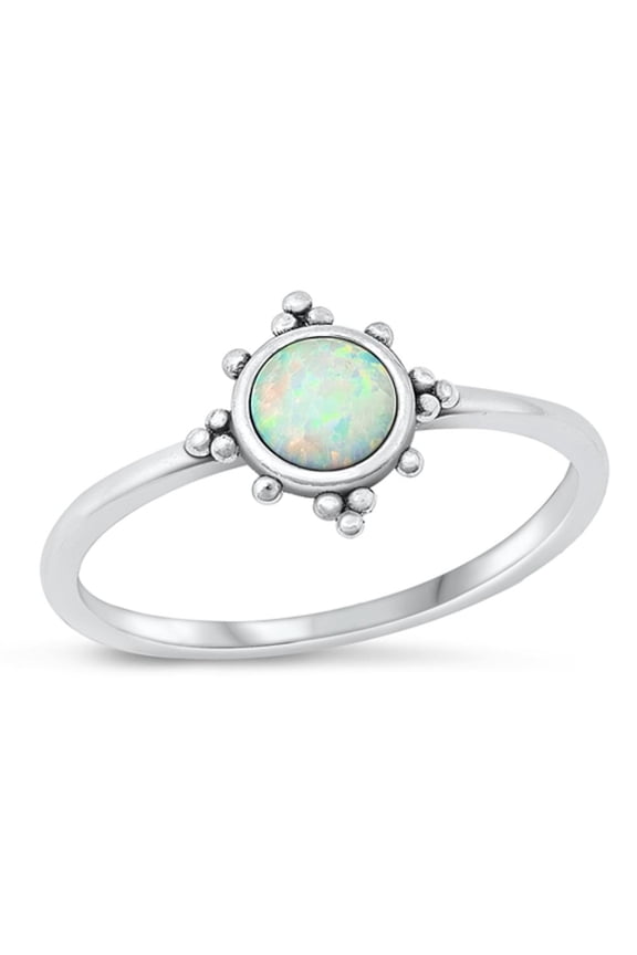 CHOOSE YOUR COLOR White Simulated Opal Bali Sun Ring .925 Sterling Silver Band CZ Female Size 4