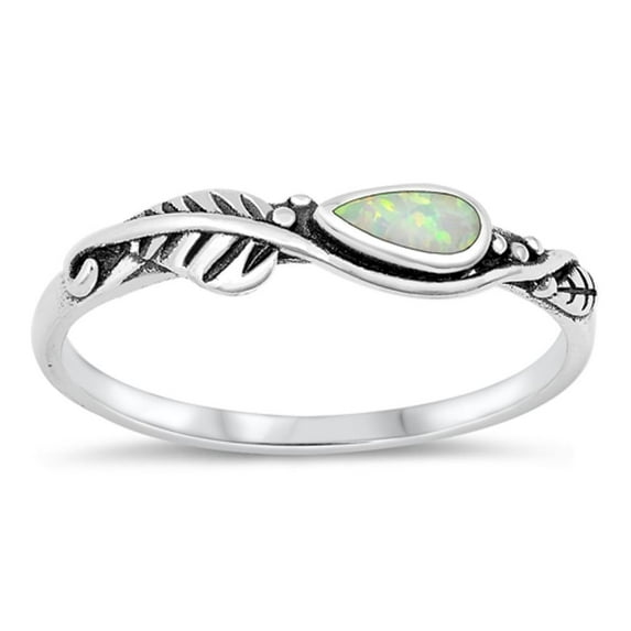 CHOOSE YOUR COLOR White Simulated Opal Bali Tear Drop Ring .925 Sterling Silver Band CZ Female Size 6