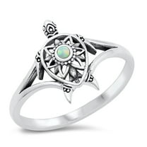CHOOSE YOUR COLOR White Simulated Opal Bali Turtle Ring .925 Sterling Silver Band CZ Female Size 8