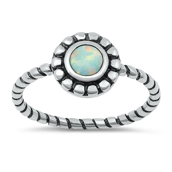 CHOOSE YOUR COLOR White Simulated Opal Boho Bezel Ring 925 Sterling Silver Band CZ Female Size 4