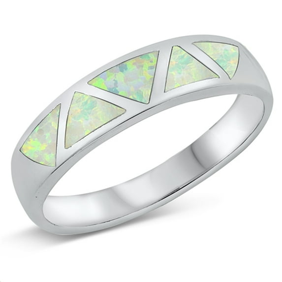 CHOOSE YOUR COLOR White Simulated Opal Boho Triangle Ring .925 Sterling Silver Band CZ Female Size 8