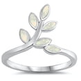 thumbnail image 1 of CHOOSE YOUR COLOR White Simulated Opal Branch Tree Leaf Wide Ring .925 Sterling Silver Band CZ Female Size 5, 1 of 4