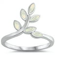 thumbnail image 1 of CHOOSE YOUR COLOR White Simulated Opal Branch Tree Leaf Wide Ring .925 Sterling Silver Band CZ Female Size 9, 1 of 4
