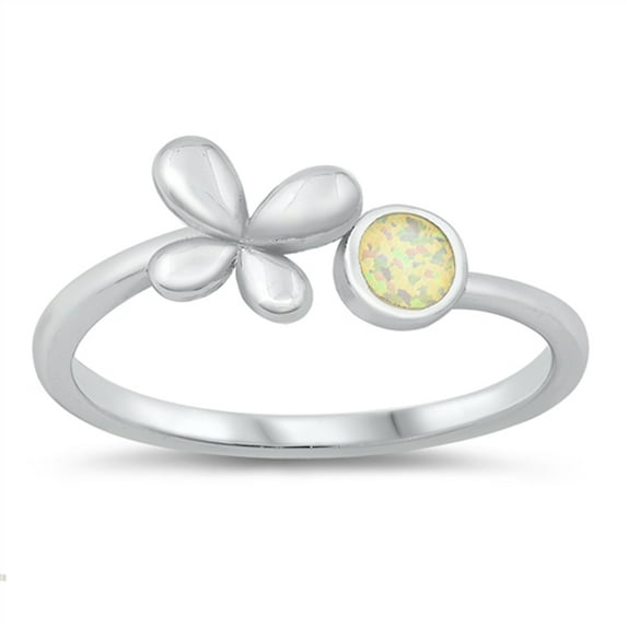 CHOOSE YOUR COLOR White Simulated Opal Bubble Butterfly Animal Ring .925 Sterling Silver CZ Female Size 6