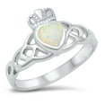 thumbnail image 1 of CHOOSE YOUR COLOR White Simulated Opal Celtic Knot Claddagh Ring .925 Sterling Silver Band CZ Female Size 7, 1 of 4