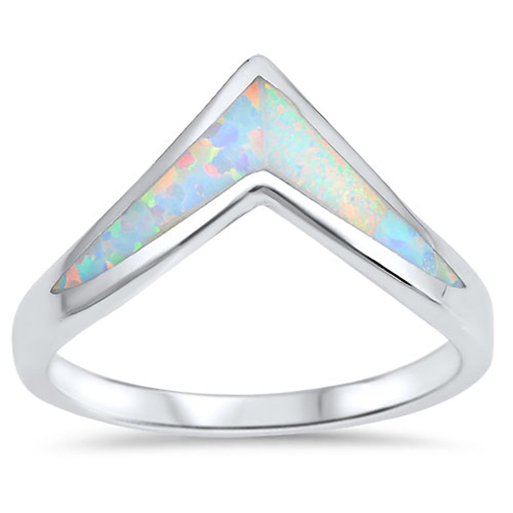 CHOOSE YOUR COLOR White Simulated Opal Chevron Pointed Thumb Ring .925 ...