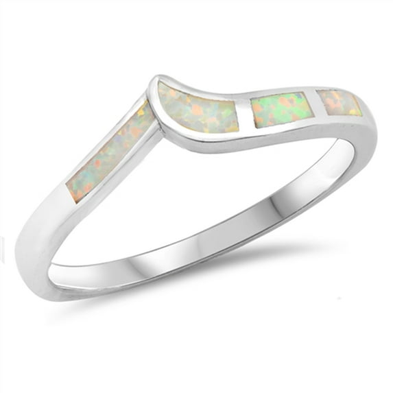 CHOOSE YOUR COLOR White Simulated Opal Chevron Pointed V Midi Ring .925 Sterling Silver Band CZ Female Size 9