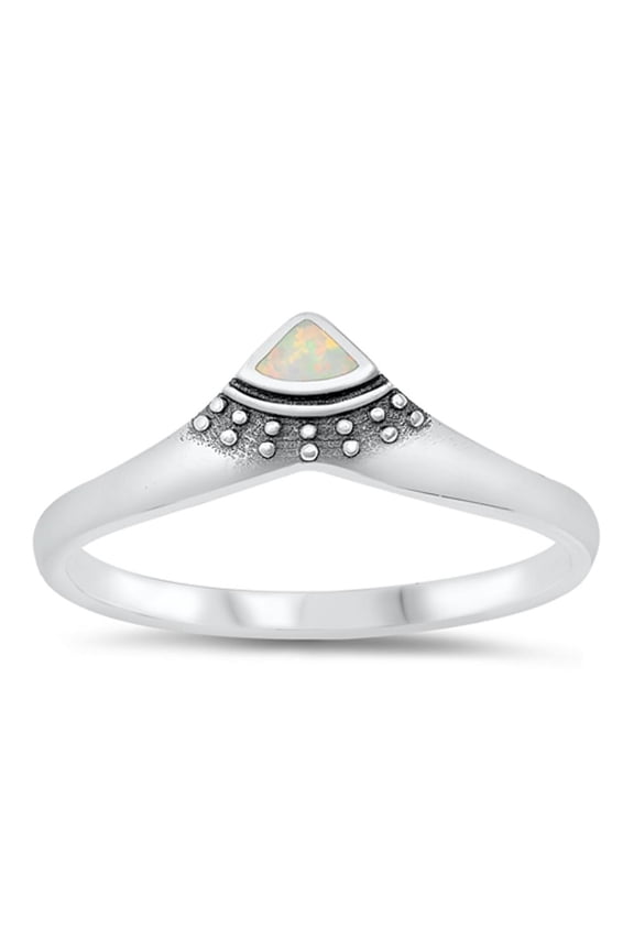 CHOOSE YOUR COLOR White Simulated Opal Chevron V Ring .925 Sterling Silver Band CZ Female Size 8