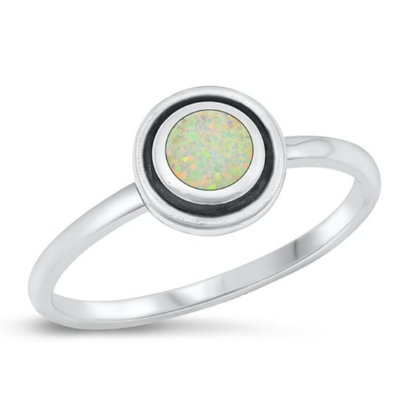 CHOOSE YOUR COLOR White Simulated Opal Circle Ring .925 Sterling Silver Band CZ Female Size 9