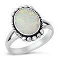 thumbnail image 1 of CHOOSE YOUR COLOR White Simulated Opal Cocktail Ring .925 Sterling Silver Band CZ Female Size 8, 1 of 4