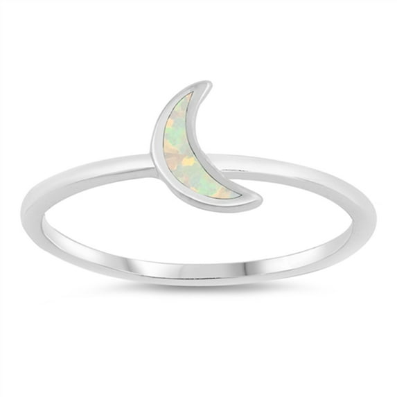 CHOOSE YOUR COLOR White Simulated Opal Crescent Moon Ring .925 Sterling Silver Band CZ Female Size 10