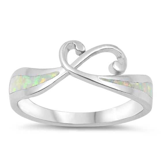 CHOOSE YOUR COLOR White Simulated Opal Criss Cross Flower Knot Wave Ring Sterling Silver Band CZ Female Size 10