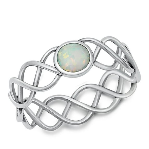 CHOOSE YOUR COLOR White Simulated Opal Criss Cross Helix Ring .925 Sterling Silver Band CZ Female Size 5