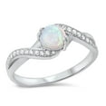 thumbnail image 1 of CHOOSE YOUR COLOR White Simulated Opal Criss Cross Ring Sterling Silver Band CZ Female Size 5, 1 of 4