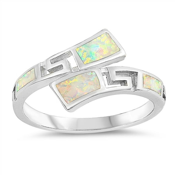 CHOOSE YOUR COLOR White Simulated Opal Criss Cross Zig Zag Filigree Ring Sterling Silver Band CZ Female Size 8