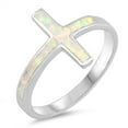 thumbnail image 1 of CHOOSE YOUR COLOR White Simulated Opal Cross Religious Ring .925 Sterling Silver Thumb Band CZ Female Size 9, 1 of 4