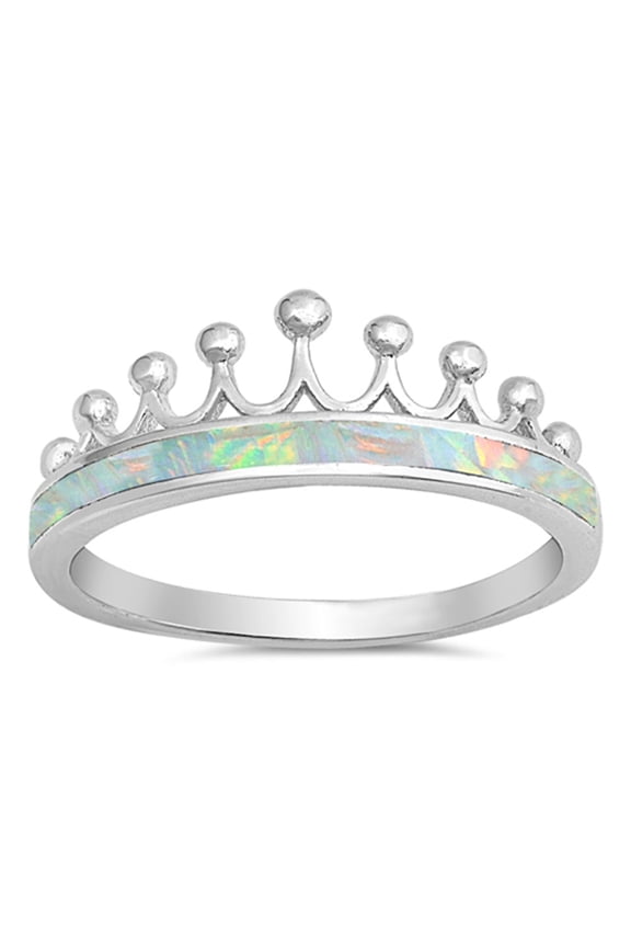 CHOOSE YOUR COLOR White Simulated Opal Crown Tiara Princess Ring .925 Sterling Silver Band CZ Female Size 9